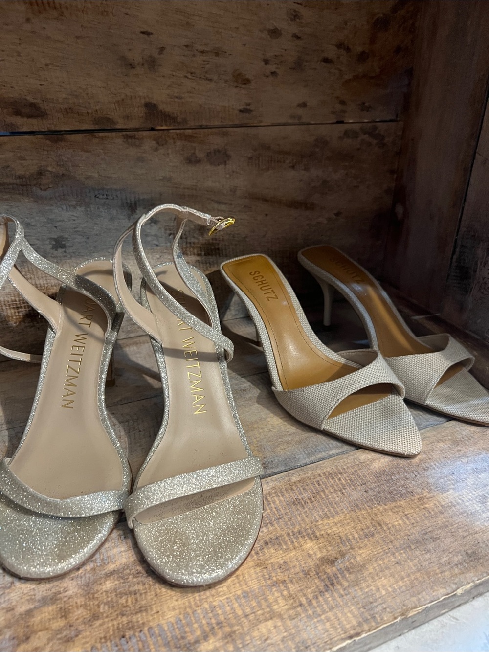 LOT Stuart Weitzman Platino Heels Sandals Gold 6.5 PLUS BONUS Pair Schutz 6.5 - Picture 4 of 15